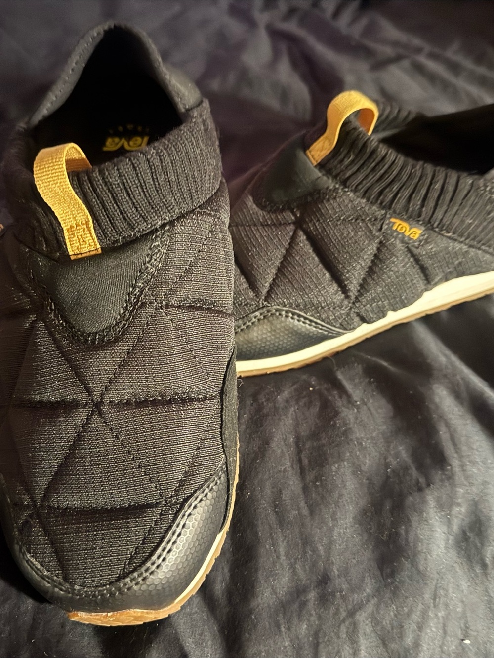 Teva Men’s Black Quilted Slip-On Sneakers with Yellow Tabs